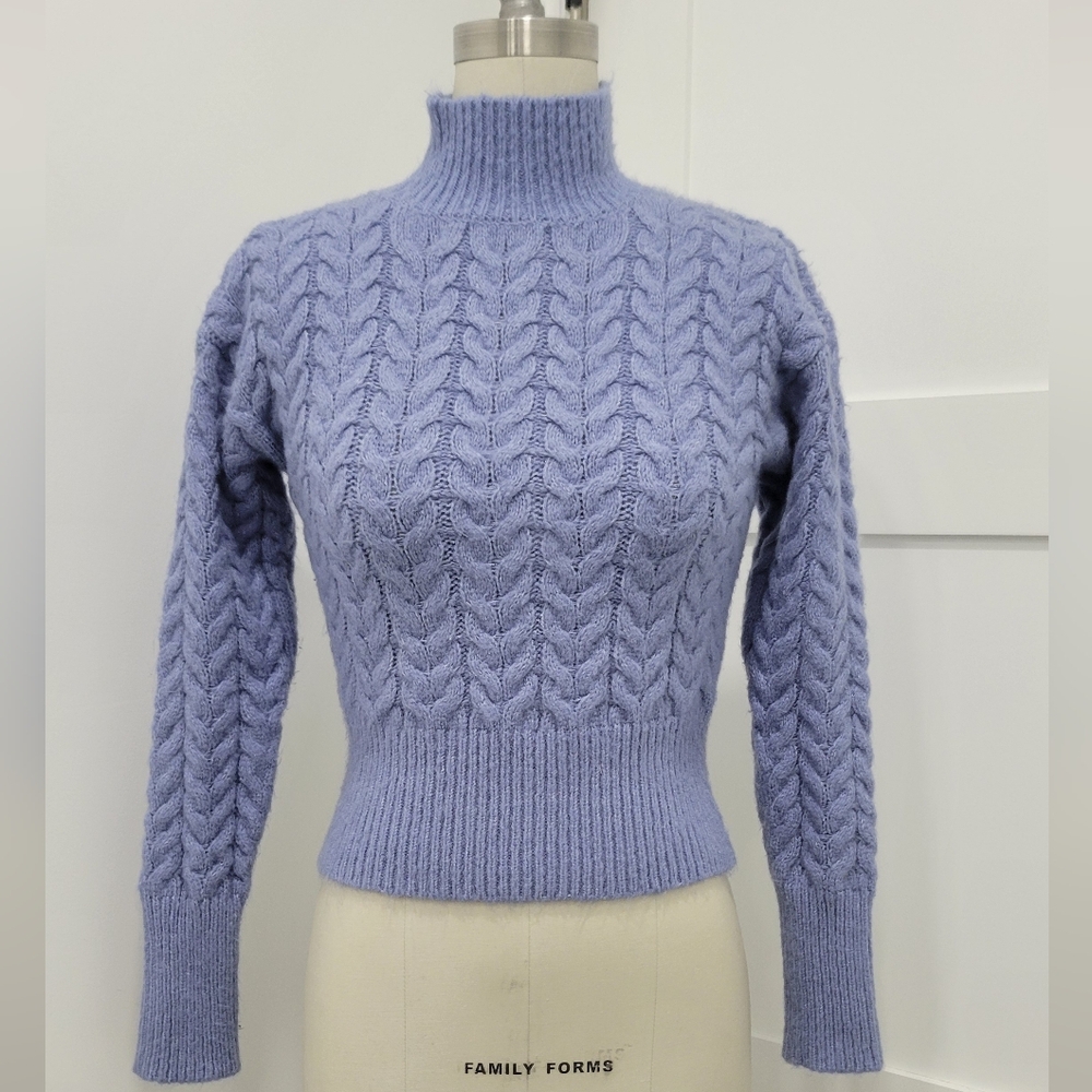 Kendall + Kylie Dusty Blue Cable Knit Crop Sweater Size XS